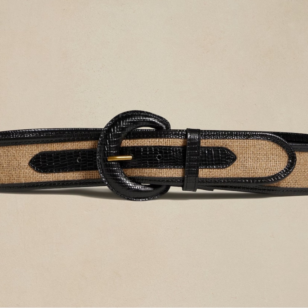 Banana republic linen and leather belt in black and linen